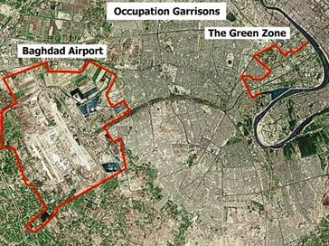 Der Flughafen von Bagdad und die Grüne Zone.