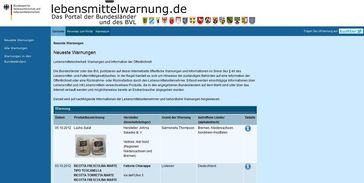 Screenshot von "lebensmittelwarnungen.de"