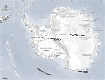 Karte der Antarktis mit dem Südpol