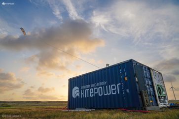 Kitepower Falcon 100kW Airborne Wind Energy System during operation in Vader Piet, Aruba. Bild: Kitepower Fotograf: Kitepower