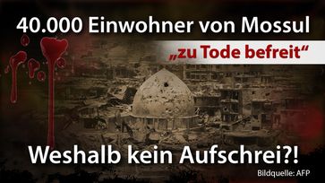 Bild: SS Video: "40.000 Einwohner von Mossul „zu Tode befreit“ – Weshalb kein Aufschrei?!" (www.kla.tv/10852) / Eigenes Werk