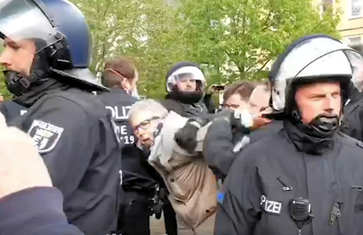 Ein Rentner wird von der Polizei überwältigt weil er sich für das Grundgesetz der BRD einsetzt (Symbolbild)