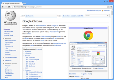 Google Chrome 21.0 unter Windows 8 Bild: wikipedia.org