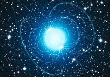 Künstlerische Darstellung des Magnetars in dem außergewöhnlichen Sternhaufen Westerlund 1 Abbildung: ESO/L. Calçada