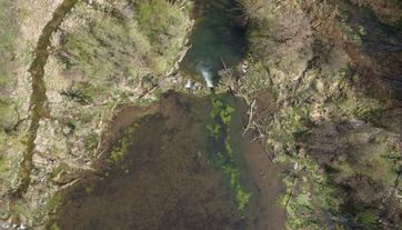 Luftaufnahme eines Biberdamms mit Staubereich im Bereich der Mündung der Dorfen in die Isar. Im flachen Gelände entstehen große Teiche. Quelle: Bild: Hochschule Weihenstephan-Triesdorf (idw)