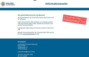 Aktuelles Bild von der abgeschalteten Webseite der Polizei NRW