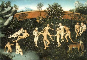 Das Goldene Zeitalter. Gemälde von Lucas Cranach dem Älteren, um 1530, Alte Pinakothek, München