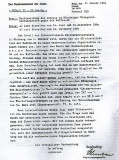 Schreiben des Justizministeriums vom 2. Januar 1961.