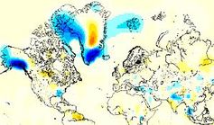 Karte der Massenverschiebungen: Verluste sind blau gekennzeichnet. Bild: NASA