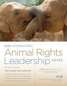 PETA Indien vergibt „Animal Rights Leadership Award“ 2009 an die Zentrale Zoobehörde (CZA)