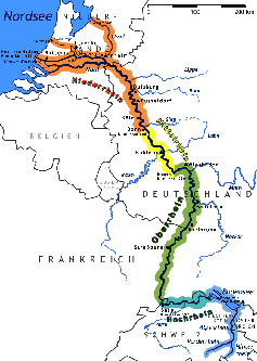 Die Karte zeigt den Fluss Rhein