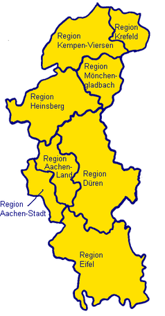 Übersichtskarte des Bistums Aachen nach Regionen