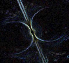 Künstlerische Darstellung der im Röntgenlicht leuchtenden Magnetosphäre eines Millionen Jahre alten Pulsars. Der Neutronenstern selbst ist unsichtbar, da seine Oberfläche nicht mehr genügend Hitze besitzt, um Röntgenstrahlung zu emittieren. Oberhalb der beiden magnetischen Pole werden elektrisch geladene Teilchen aus der Magnetosphäre nach außen beschleunigt - und senden dabei intensive, stark gerichtete Strahlung aus, die sich mit XMM-Newton beobachten lässt. Bild: Werner Becker / MPI für extraterrestrische Physik