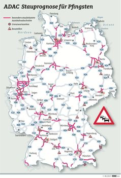 Staugefahr während der Pfingstferien. Bild: "obs/ADAC/ADAC-Grafik"