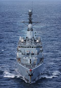 Federation German Ship Lubeck en-route to conduct a replenishment at sea evolution with HMAS Success in the Gulf of Aden.