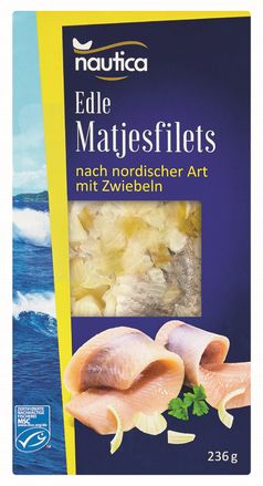 Die Hanseatic Delifood GmbH informiert über einen Warenrückruf der Lebensmittel "Nautica Edle Matjesfilets Nordische Art, 256g", "Nautica Edle Matjesfilets nach nordischer Art mit Zwiebeln, 236g" und "Nautica Edle Matjesfilets nach nordischer Art mit Gartenkräutern, 225g". / Weiterer Text über ots und www.presseportal.de/nr/58227 / Die Verwendung dieses Bildes ist für redaktionelle Zwecke unter Beachtung ggf. genannter Nutzungsbedingungen honorarfrei. Veröffentlichung bitte mit Bildrechte-Hinweis. Bildrechte: Lidl Fotograf: Lidl