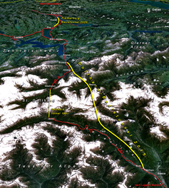 Der neue Gotthard-Basistunnel bildet zusammen mit dem geplanten Zimmerberg-Basistunnel den nördlichen Teil der Gotthardachse der NEAT.