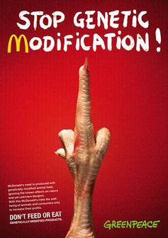 „Flip them the Bird!“ nennt er seinen Entwurf, der McDonald´s zum Verzicht auf Gentechnik bewegen soll. Bild: Greenpeace e.V.