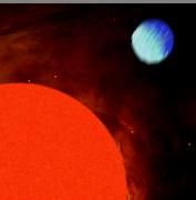 Das Sterne-Planeten-System HD189733 nahe der Halbmondphase, wenn die Polarisation des reflektierten Lichtes ein Maximum erreicht. Bild: ETH Zürich, S.V. Berdyugina