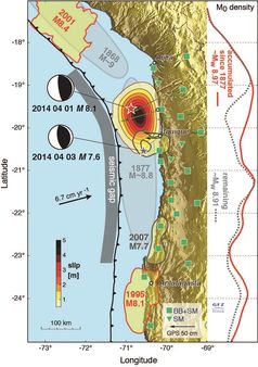 Karte der südamerikanischen Pazifikküste, Nord–Chile/Süd-Peru.