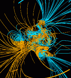 Chaotische Störung des Erdmagnetfeldes. Das Außenfeld lässt sich nicht mehr als Dipolfeld beschreiben.