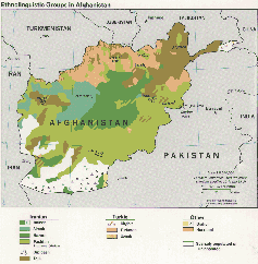 Vereinfachte Darstellung der Siedlungsgebiete der größten ethnischen Gruppen Afghanistans