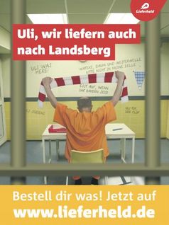 Printanzeige von Lieferheld in der Bild-Zeitung (Bayern / Nielsen IV) zum Haftantritt von Uli Hoeneß. / Bild: "obs/Lieferheld GmbH"