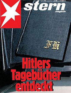 "Hitler-Tagebücher entdeckt" – Schlagzeile des Sterns am 22 April 1983. Bild: en.wikipedia.org