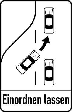 Österreichisches Hinweiszeichen 23c – Fahrstreifenverminderung