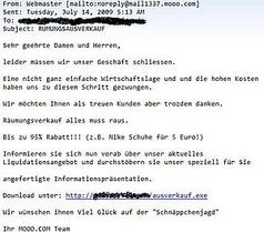 Schnäppchen-Mail mit dem Betreff "RUMUNGSAUSVERKAUF". Bild: G Data Software AG