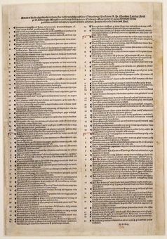 95Thesen.jpg = Plakatdruck der 95 Ablassthesen (Nürnberg, Hieronymus Höltzel, vor Ende 1517)
Quelle: Staatsbibliothek zu Berlin – Preußischer Kulturbesitz, Signatur: gr. 2° Luth. 54, Antrag, Position d) (idw)