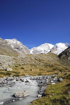 Die hohe Sedimentfracht des Flusses zeigt die starke Wirkung der Erosion unterhalb des Bernina-Gletschers in der Schweiz. Bild: GFZ