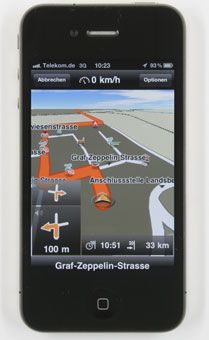 Die Navigationssoftware MN 7 von Navigon hat im ADAC-Test auf dem iPhone 4 die Bestnote "gut" (1,7) erhalten. Bild: ADAC