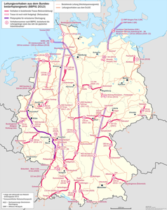 SuedLink: Karte der Leitungsvorhaben in Deutschland nach dem Bundesbedarfplangesetz (BBPlG 2013)