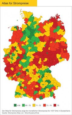 Atlas für Strompreis Grafik: obs/Stromauskunft.de/Jörg Heidjann