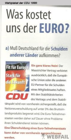 Wahlplakat der CDU 1999: Was kostet uns der EURO?