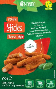 "Vemondo Vegane Sticks Cheese-Style, 250g". Bild: Lidl Fotograf: Lidl