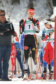 Buchholz am Start zum IBU-Cup-Verfolgungsrennen 2009 in Ridnaun.