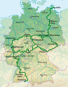 Verlauf der Deutschen Alleenstraße von Rügen im Nordosten nach Konstanz im Südwesten