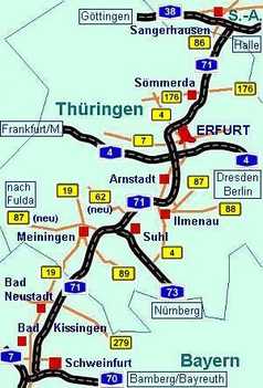 Verlauf der A 71Sangerhausen–Schweinfurt