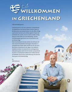 alltours Chef Willi Verhuven hatte im vergangenen Jahr persönlich in Anzeigen dafür geworben, Griechenlands Tourismussektor zu unterstützen. Bild: "obs/alltours flugreisen gmbh"