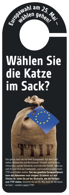 Über 20.000 Campact-Aktive werden diese Türhänger am Samstag vor der Europawahl bundesweit verteilen./ Bild: "obs/Campact e.V."