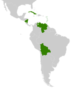 Mitglieder der Bolivarianische Allianz für die Völker unseres Amerika – Handelsvertrag der Völker (spanisch Alianza Bolivariana para los Pueblos de Nuestra América – Tratado de Comercio de los Pueblos, ALBA-TCP)