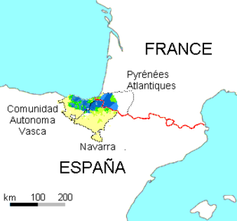 Baskisches Sprachgebiet am Golf von Biskaya Bild: Ulamm / de.wikipedia.org