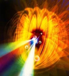Künstlerische Sicht der Elektronenbeschleunigung in stark gebündelten, intensiven Laserpulsen.
Quelle: Foto: Universität Göttingen (idw)