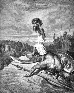Der Hebräer David präsentiert den Kopf des Philisters Goliath (Gustave Doré)