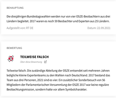 Screenshot aus Correctiv-Artikel "Bundestagswahl: RT DE führt mit Behauptungen über OSZE-Wahlbeobachter in die Irre" Bild: RT