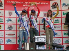 Siegerehrung Rocky Mountain BIKE Marathon 2007 in der Wertung "Kleine Runde Damen" (v. links Agnes Naumann, Adelheid Morath und Sandra Gockert) Bild: Karl Koch / Extremnews