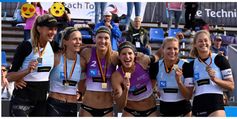 Siegerinnen Deutsche Meisterschaft '20: Von links: Maggie Kozuch, Olympiasiegerin Laura Ludwig, Sandra Ittinger, Chantal Laboureur, Kim Behrens und Cinja Tillmann