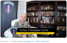 MARCH 12, 2020. WIESBADEN, HE, GERMANY Commanding General of U.S. Army Europe Lt. Gen. Christopher Cavoli discusses new information regarding COVID-19 in Europe.